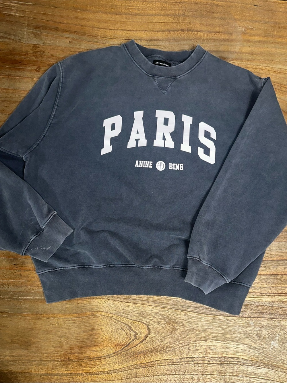 ANINE BING Washed Crewneck Sweatshirt - Charcoal SZ: Large